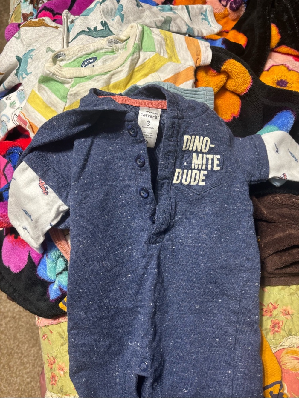 Carter's Navy 'DINO-MITE DUDE' Pullover Romper